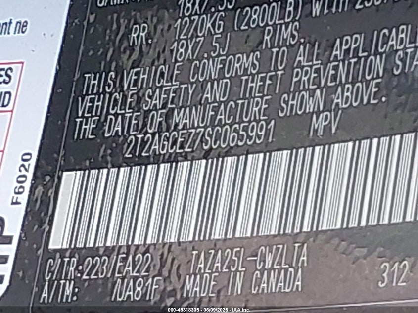 2025 LEXUS NX 350 2.4L I-4 DI, DOHC, V(VIN: 2T2AGCEZ7SC065991