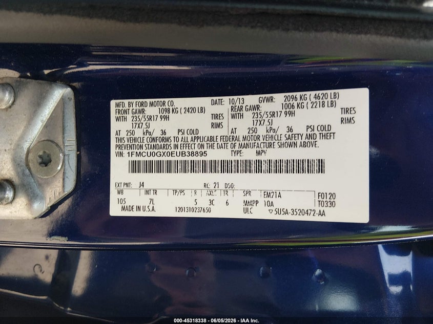 2014 Ford Escape Se VIN: 1FMCU0GX0EUB38895 Lot: 45318338