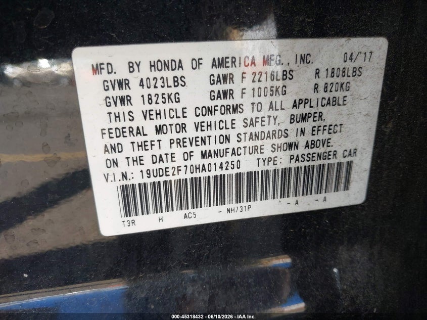 2017 Acura Ilx Premium Package/Technology Plus Package VIN: 19UDE2F70HA014250 Lot: 45318432