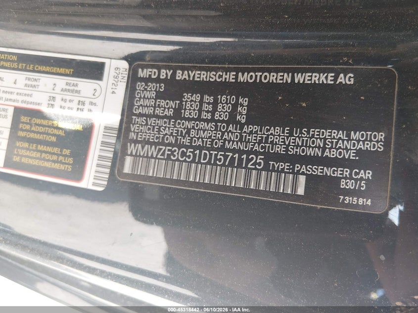 2013 Mini Clubman Cooper VIN: WMWZF3C51DT571125 Lot: 45318442