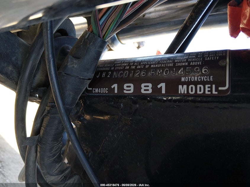 1981 Honda Cm400 C VIN: JH2NC0126BM014596 Lot: 45318476