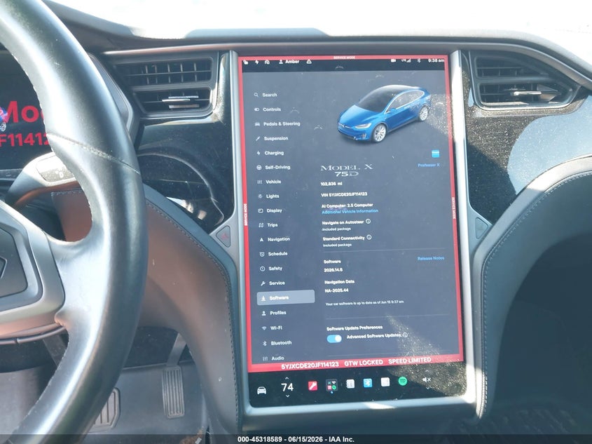 2018 Tesla Model X 100D/75D/P100D VIN: 5YJXCDE20JF114123 Lot: 45318589