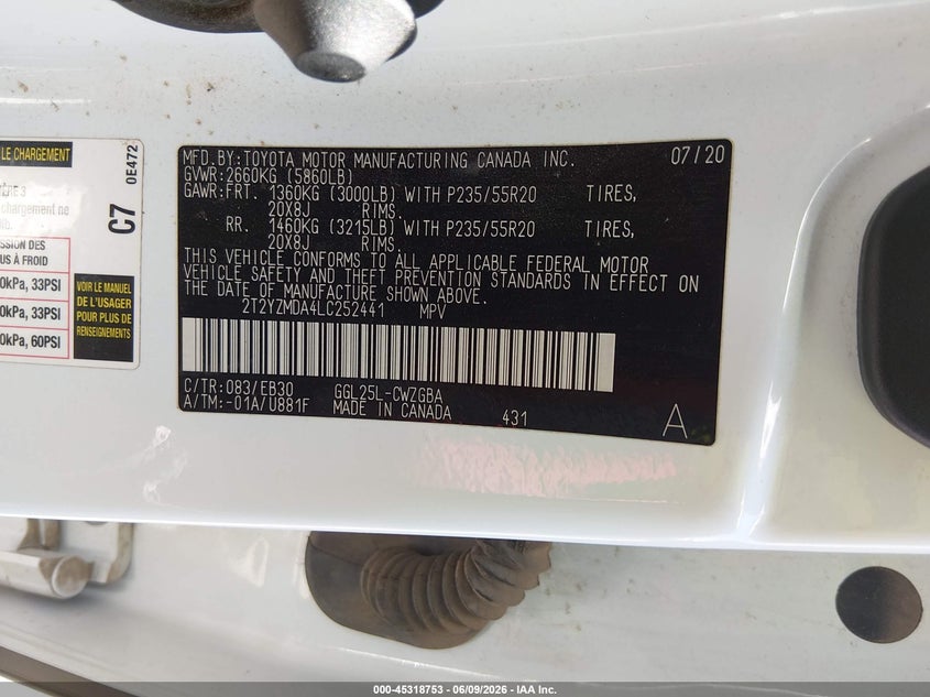 VIN: 2T2YZMDA4LC252441 2020 LEXUS RX 350 F SPORT PERFORMANCE