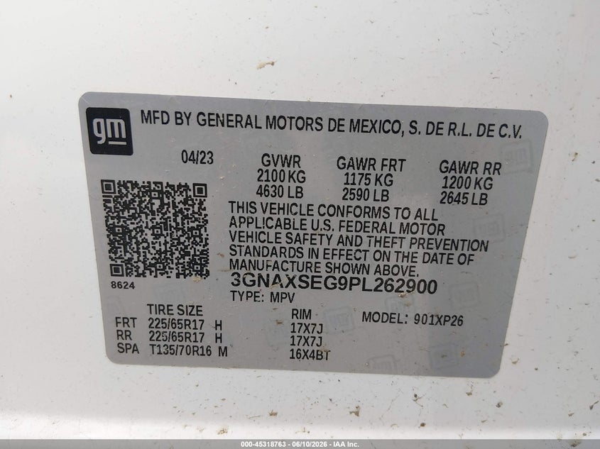 VIN 3GNAXSEG9PL262900 2023 CHEVROLET EQUINOX AWD LS