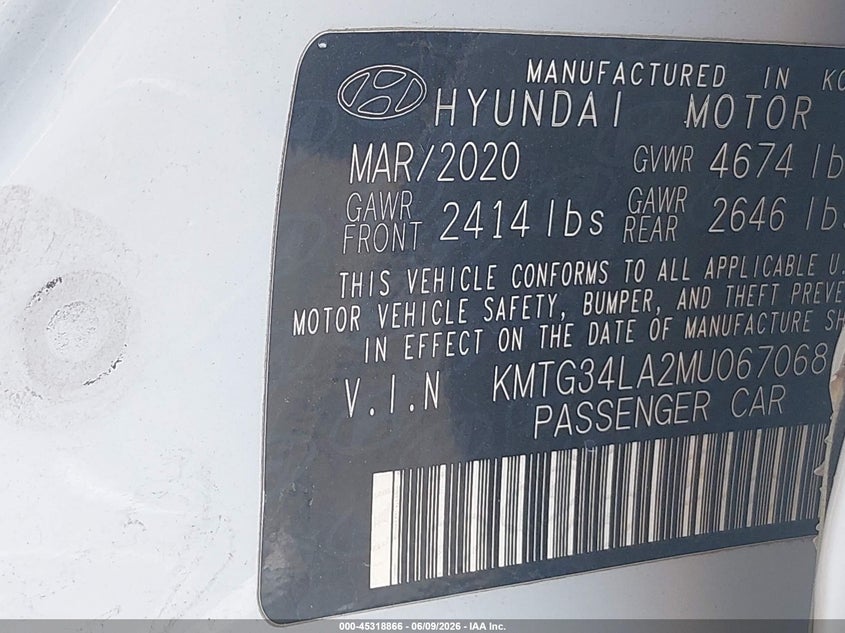 2021 Genesis G70 2.0T Rwd VIN: KMTG34LA2MU067068 Lot: 45318866