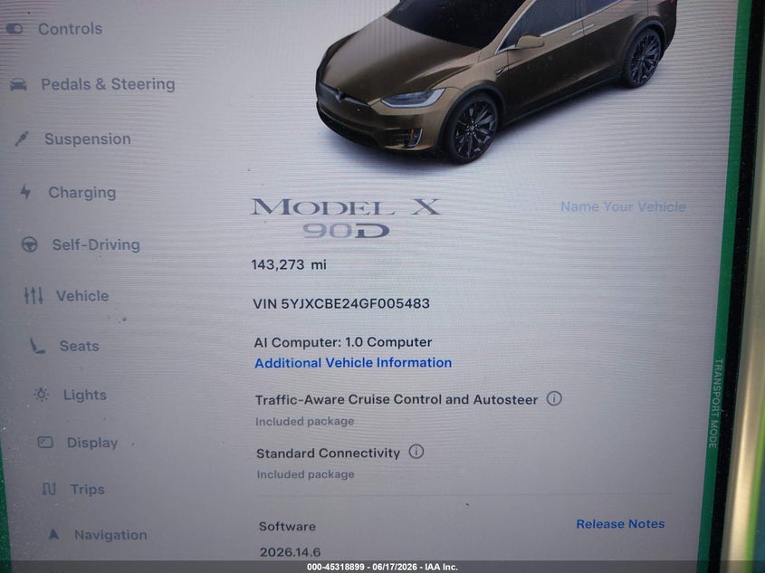 2016 Tesla Model X VIN: 5YJXCBE24GF005483 Lot: 45318899