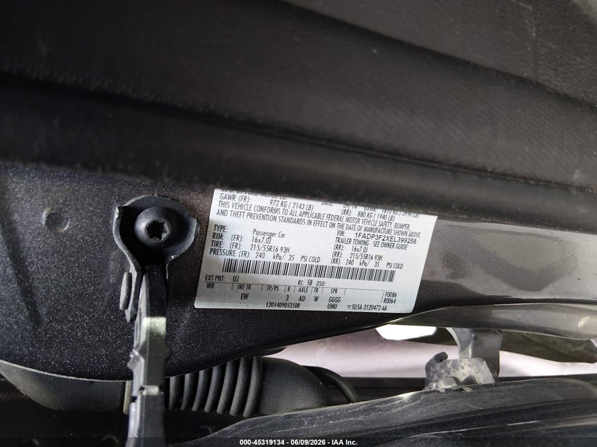 2014 Ford Focus Se VIN: 1FADP3F2XEL399258 Lot: 45319134
