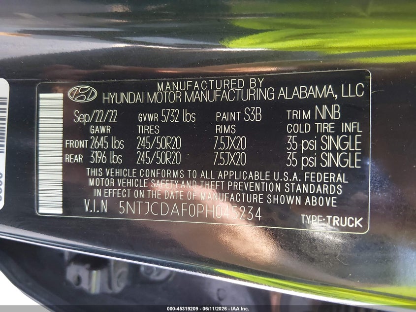 2023 Hyundai Santa Cruz Night VIN: 5NTJCDAF0PH045234 Lot: 45319209