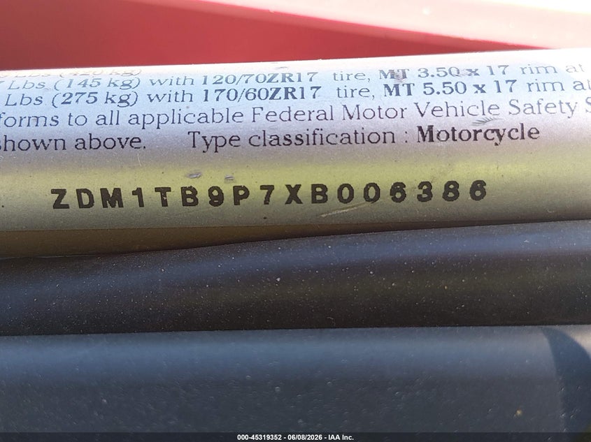 1999 Ducati St2 VIN: ZDM1TB9P7XB006386 Lot: 45319352