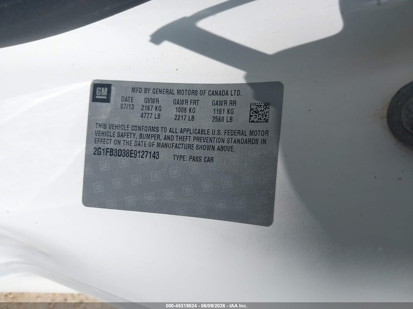 2014 Chevrolet Camaro 1Lt VIN: 2G1FB3D38E9127143 Lot: 45319524
