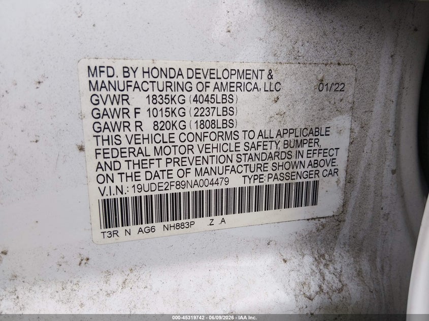 2022 Acura Ilx Premium A-Spec Packages/Technology A-Spec Packages VIN: 19UDE2F89NA004479 Lot: 45319742