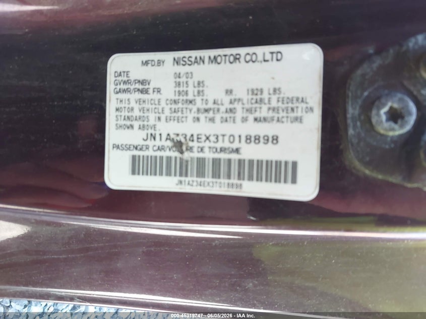 2003 Nissan 350Z Enthusiast VIN: JN1AZ34EX3T018898 Lot: 45319747