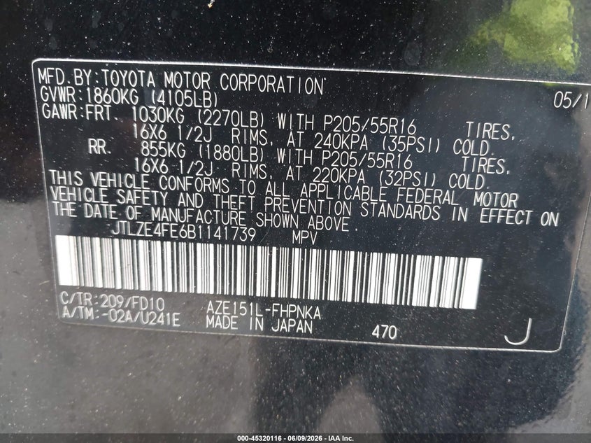 2011 Scion Xb VIN: JTLZE4FE6B1141739 Lot: 45320116