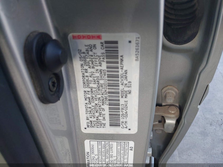 2002 TOYOTA CAMRY SEDAN 2.4L I-4 DOHC, VVT, 157HP