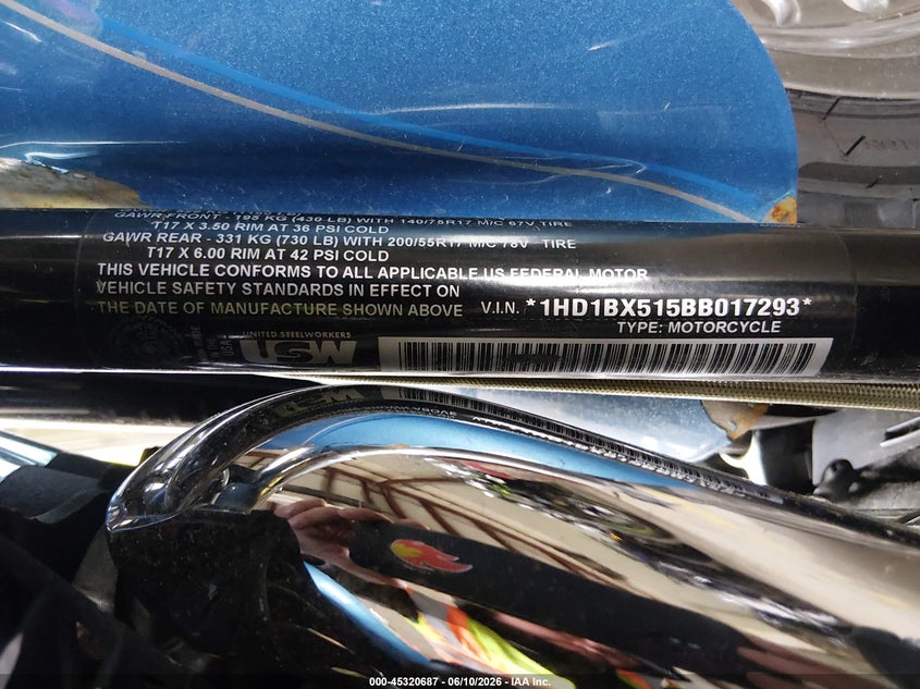 2011 Harley-Davidson Flstf VIN: 1HD1BX515BB017293 Lot: 45320687