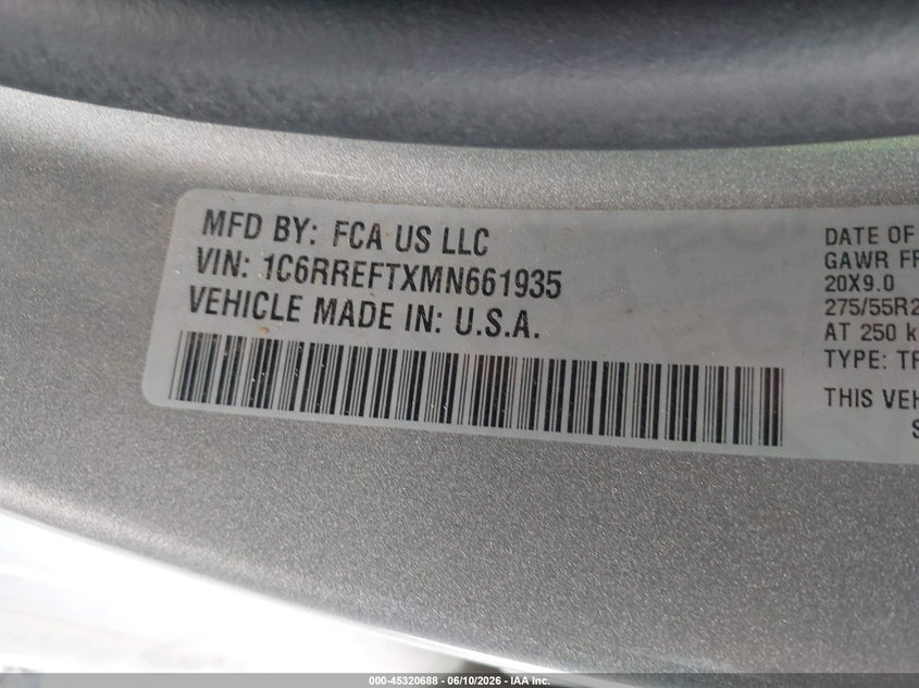 2021 RAM 1500 TRUCK 5.7L V-8 VVT, 395HP
