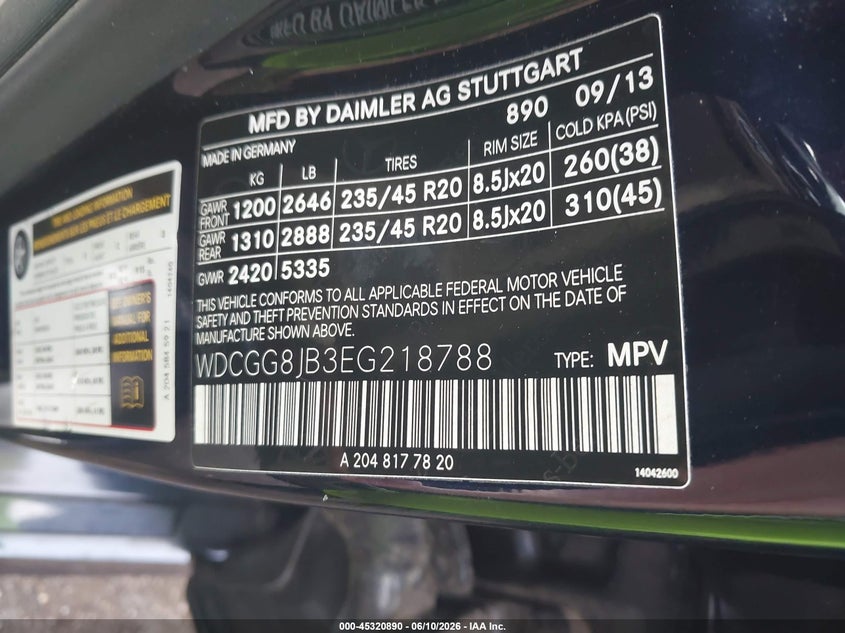 2014 Mercedes-Benz Glk 350 4Matic VIN: WDCGG8JB3EG218788 Lot: 45320890
