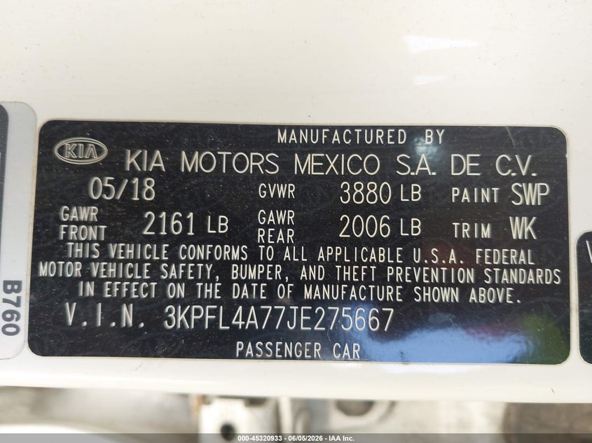 2018 Kia Forte Lx VIN: 3KPFL4A77JE275667 Lot: 45320933