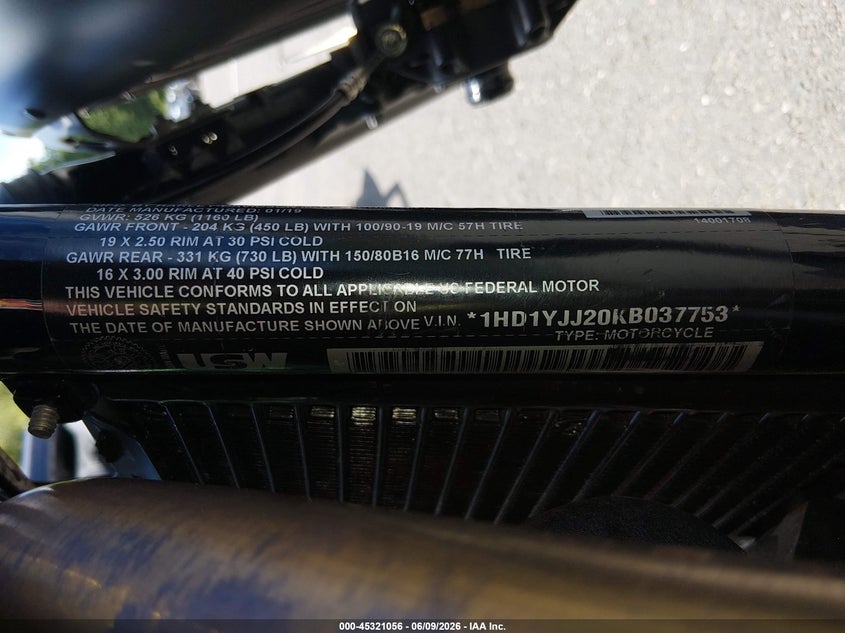 2019 Harley-Davidson Fxbb VIN: 1HD1YJJ20KB037753 Lot: 45321056