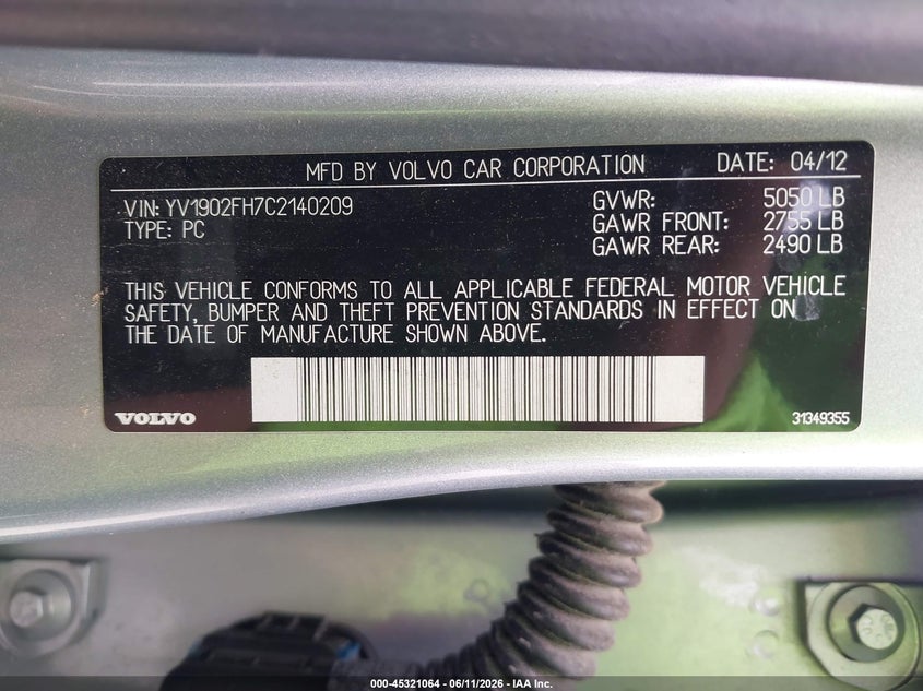 2012 Volvo S60 T6 VIN: YV1902FH7C2140209 Lot: 45321064