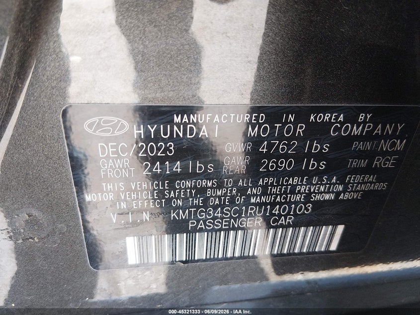 2024 Genesis G70 2.5T Rwd VIN: KMTG34SC1RU140103 Lot: 45321333