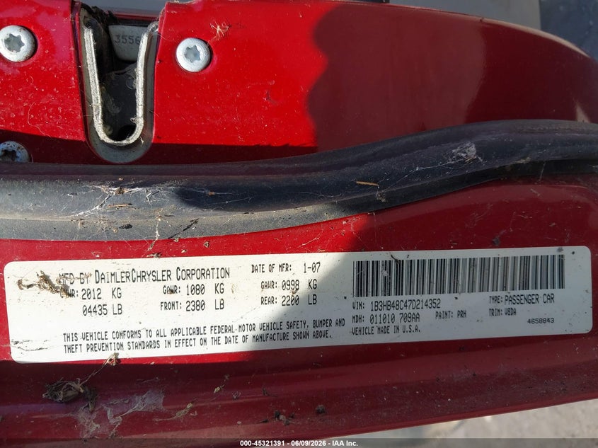 2007 Dodge Caliber Sxt VIN: 1B3HB48C47D214352 Lot: 45321391