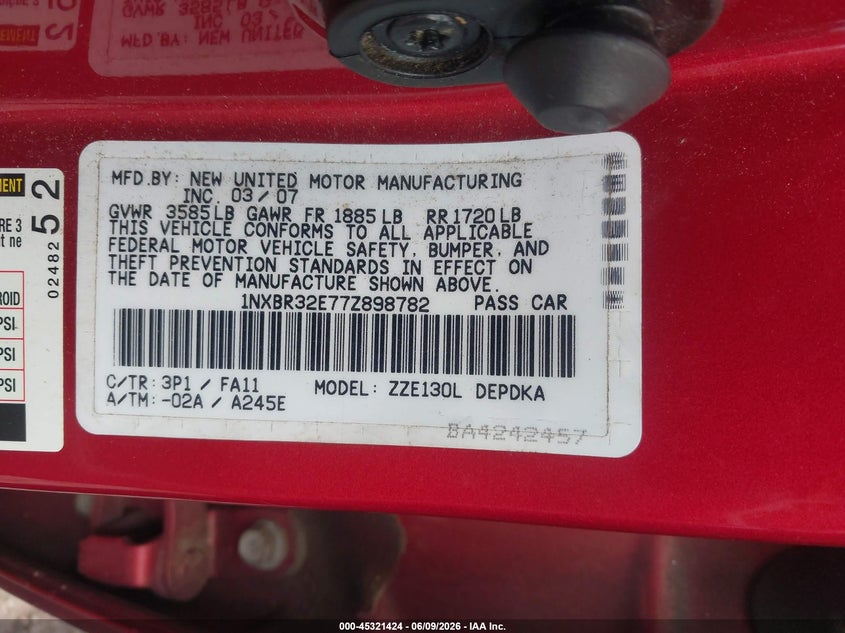 2007 Toyota Corolla Ce VIN: 1NXBR32E77Z898782 Lot: 45321424