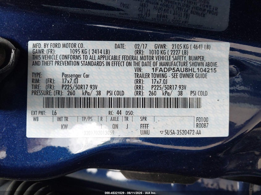 2017 Ford C-Max Hybrid Se VIN: 1FADP5AU8HL104215 Lot: 45321529