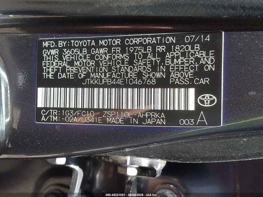 2014 Scion Xd VIN: JTKKUPB44E1046768 Lot: 45321551