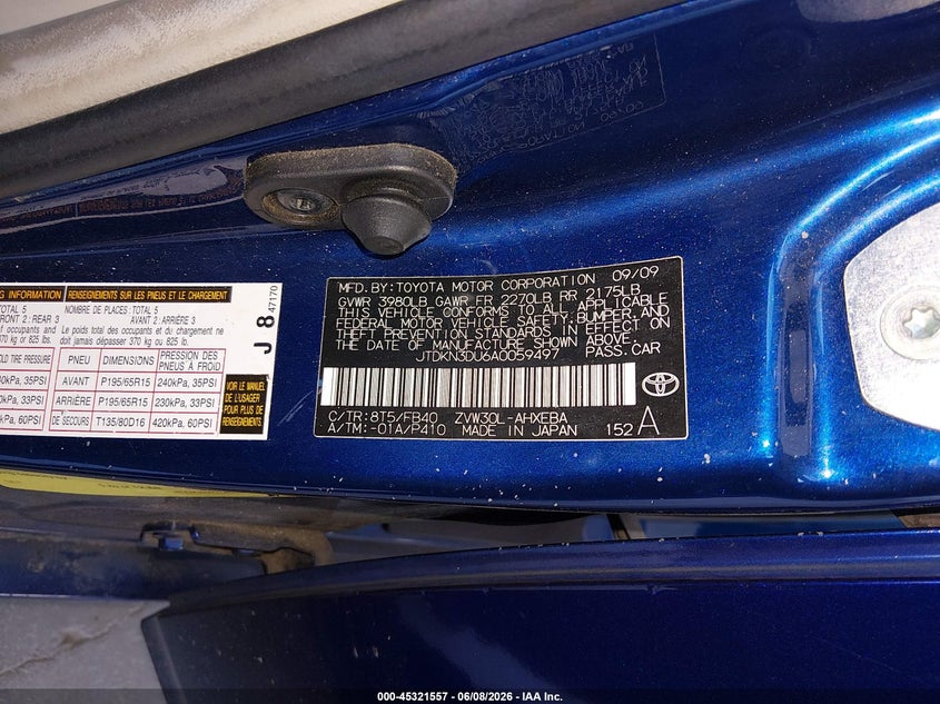 2010 Toyota Prius Iii VIN: JTDKN3DU6A0059497 Lot: 45321557