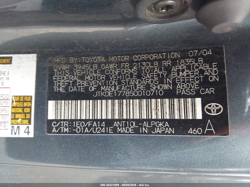 2005 Scion Tc VIN: JTKDE177850010710 Lot: 45321699