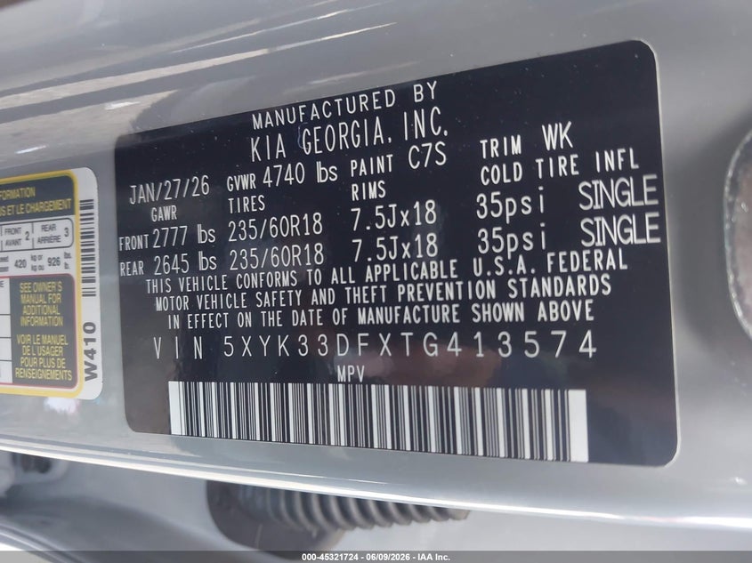 2026 KIA SPORTAGE 2.5L I-4 DI, DOHC, V(VIN: 5XYK33DFXTG413574