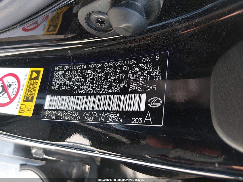 2016 Lexus Ct 200H VIN: JTHKD5BH7G2254895 Lot: 45321738