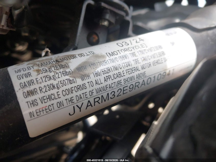 2024 Yamaha Mt07 VIN: JYARM32E9RA010941 Lot: 45321819