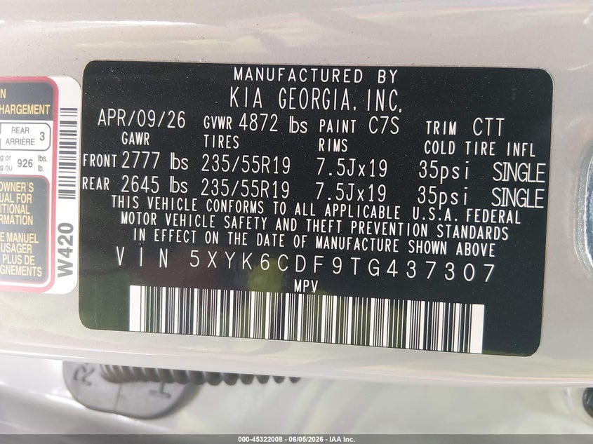 2026 KIA SPORTAGE 2.5L I-4 DI, DOHC, V(VIN: 5XYK6CDF9TG437307