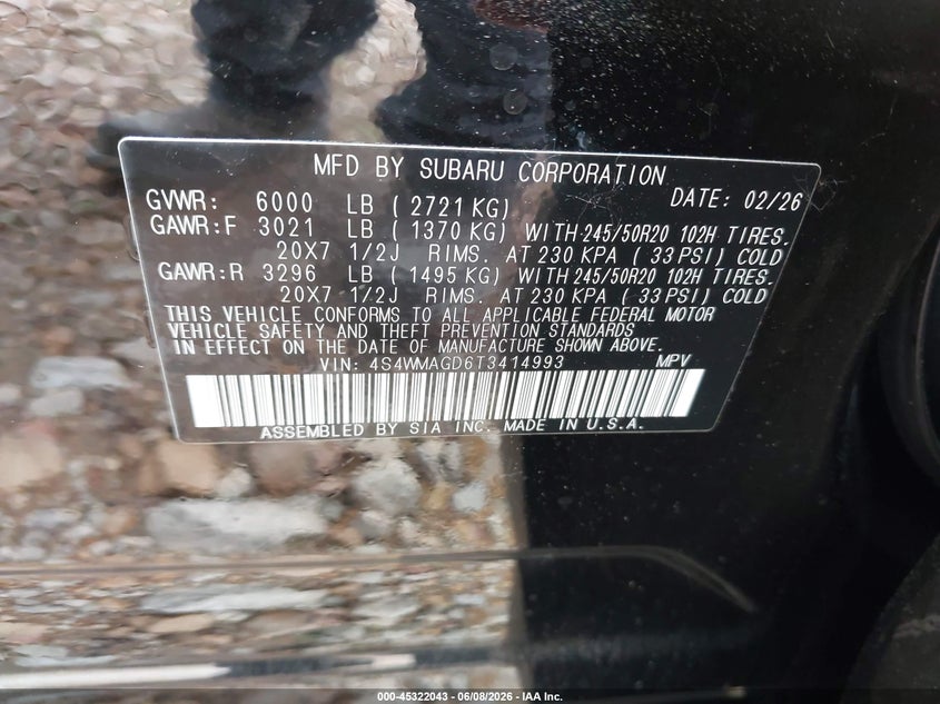 2026 Subaru Ascent Limited 7-Passenger VIN: 4S4WMAGD6T3414993 Lot: 45322043