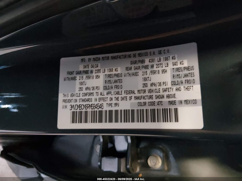 2024 MAZDA CX-30 2.5L I-4 DI, DOHC, V(VIN: 3MVDMBCM8RM684546