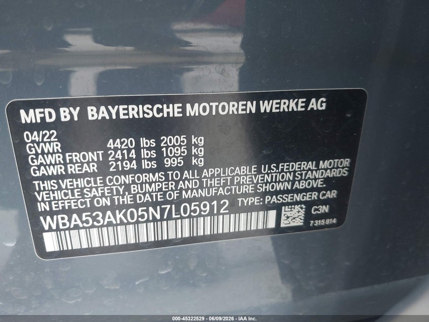2022 BMW 228 Gran Coupe I Sdrive VIN: WBA53AK05N7L05912 Lot: 45322529