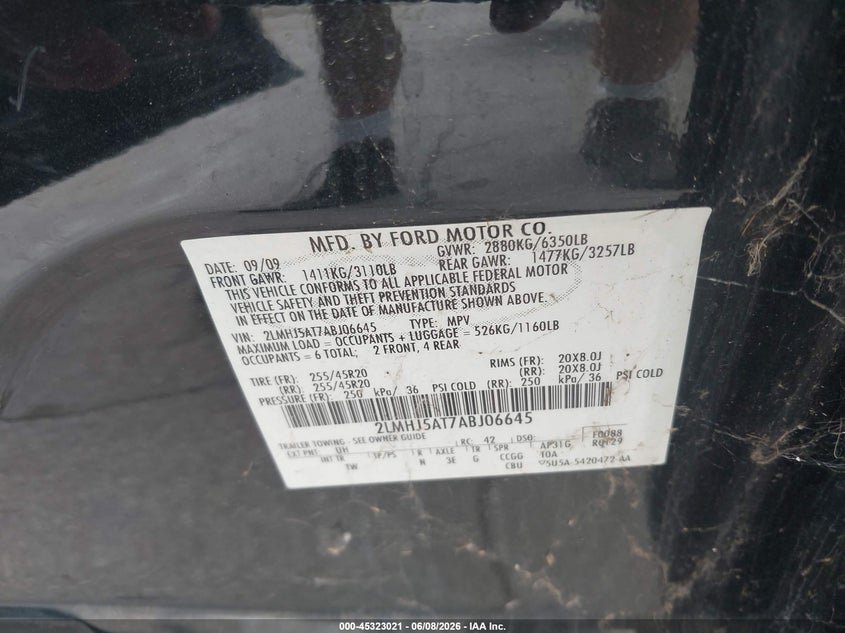 2010 Lincoln Mkt Ecoboost VIN: 2LMHJ5AT7ABJ06645 Lot: 45323021