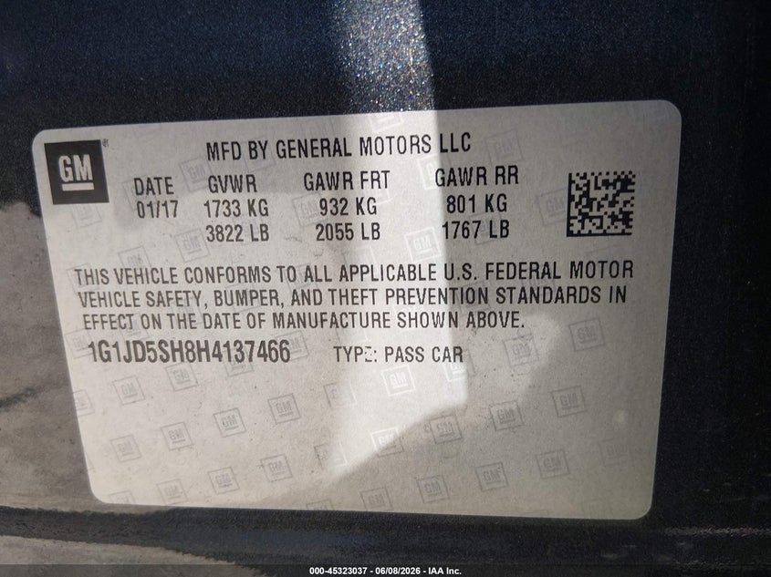 2017 CHEVROLET SONIC SEDAN 1.8L I-4 DOHC, VVT, 138HP