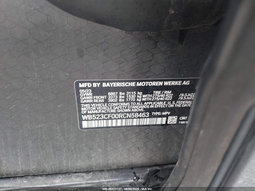 2024 BMW IX ELECTRIC(VIN: WB523CF00RCN58463