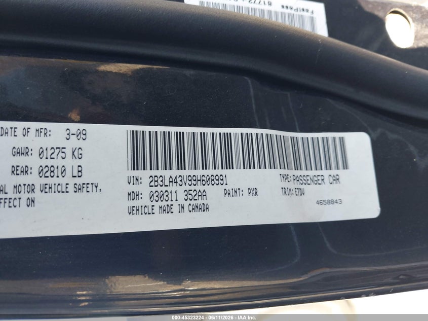 2009 DODGE CHARGER SEDAN 3.5L V-6 250HP