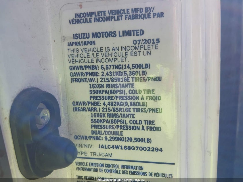 2016 ISUZU NPR DSL REG AT auction photo 8
