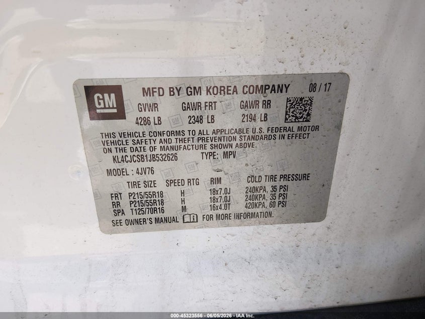 2018 Buick Encore Essence VIN: KL4CJCSB1JB532626 Lot: 45323556