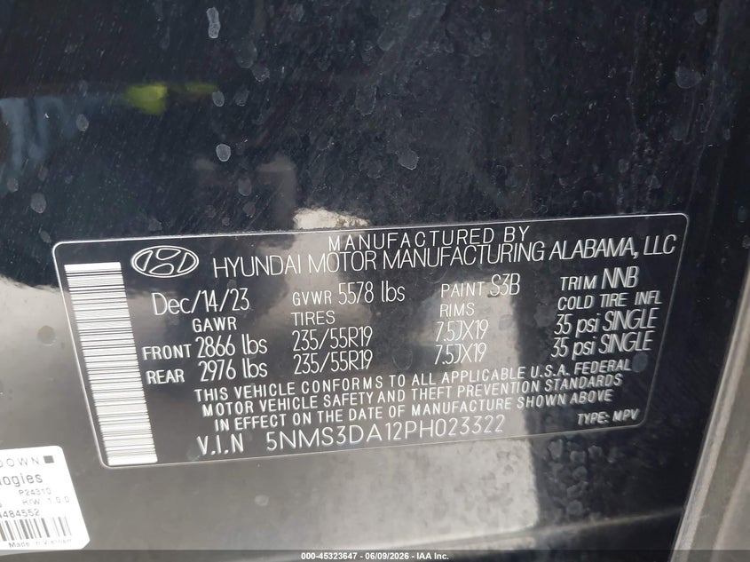 2023 HYUNDAI SANTA FE SPORT UTILITY VEHICLE 1.6L I-4 DI, DOHC, VVT, TURBO, 178HP
