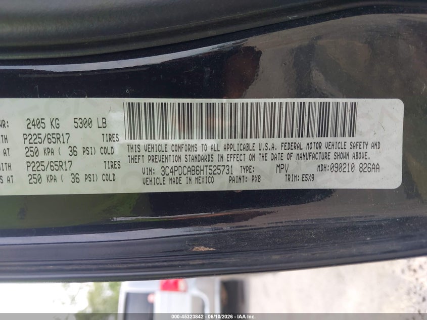 2017 Dodge Journey Se VIN: 3C4PDCAB6HT525731 Lot: 45323842