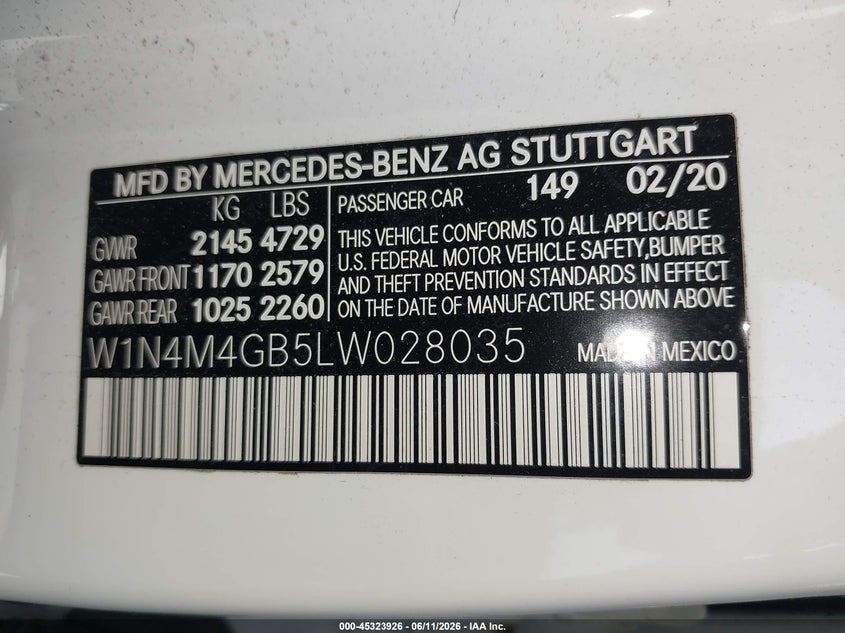 2020 Mercedes-Benz Glb 250 VIN: W1N4M4GB5LW028035 Lot: 45323926