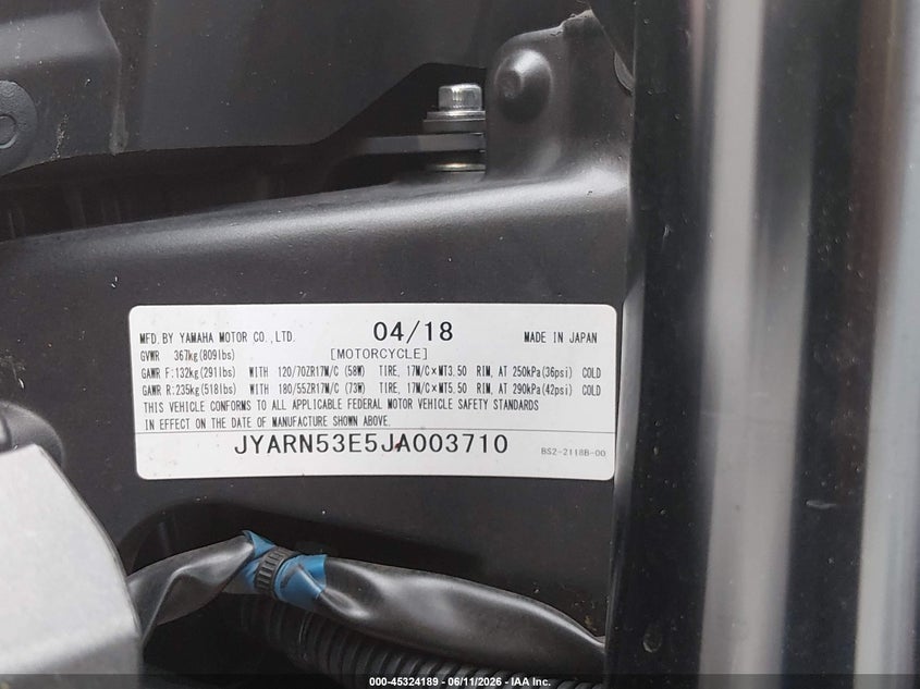 2018 Yamaha Mt09 VIN: JYARN53E5JA003710 Lot: 45324189