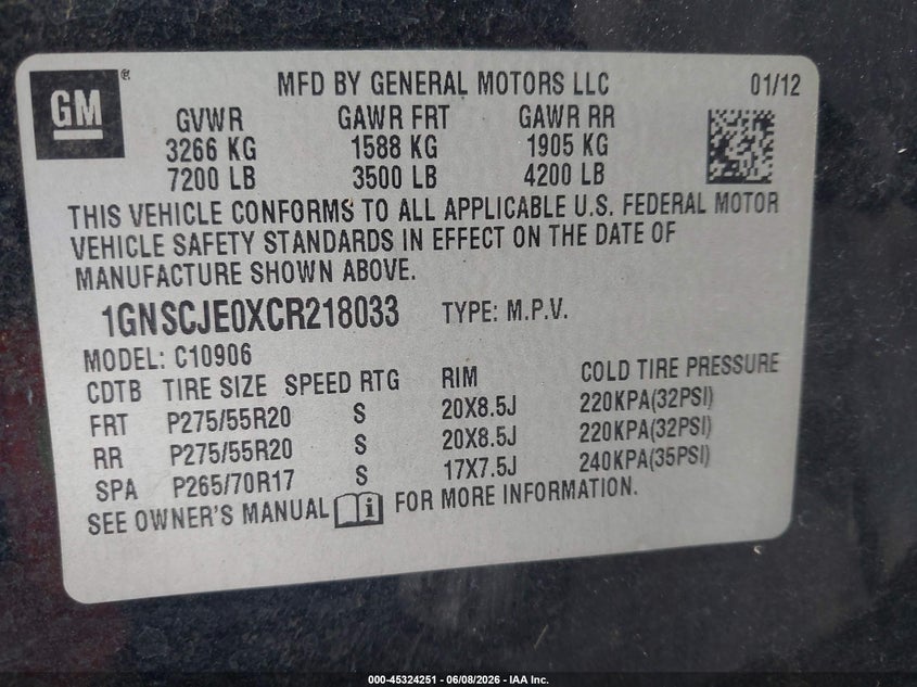 2012 CHEVROLET EXPRESS SPORT UTILITY VEHICLE 5.3L V-8 VVT, 320HP