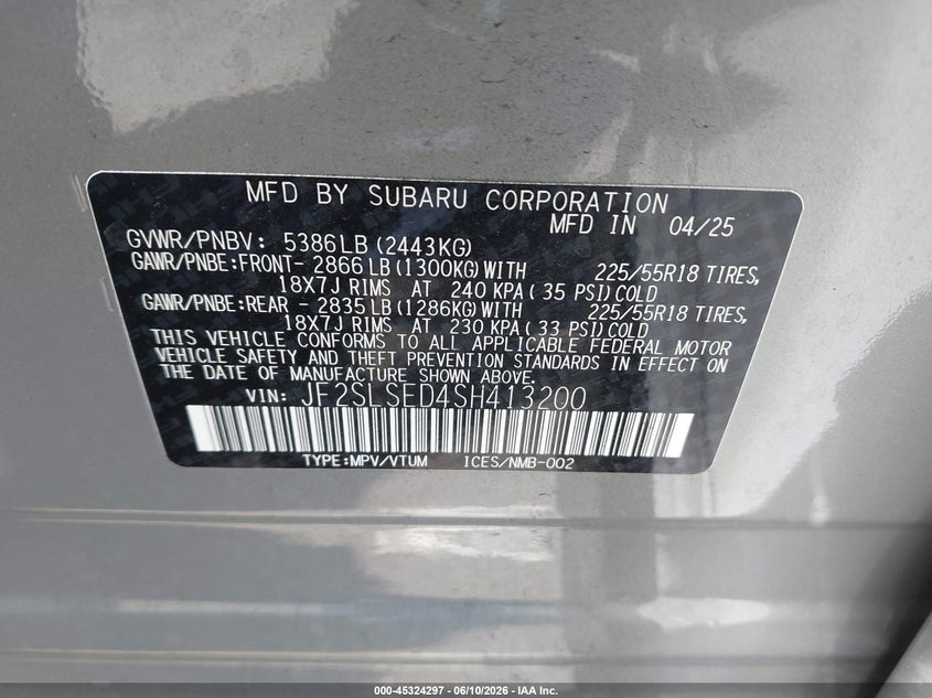 VIN JF2SLSED4SH413200 2025 SUBARU FORESTER PREMIUM HYBRID